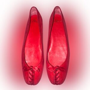 $115 MSRP Delman Red Suede Leather square toe ballet flat bow accent 9.5M